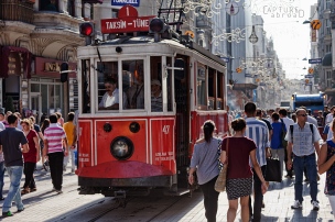 Tram enroute to Taksim along Istiklal Caddesi